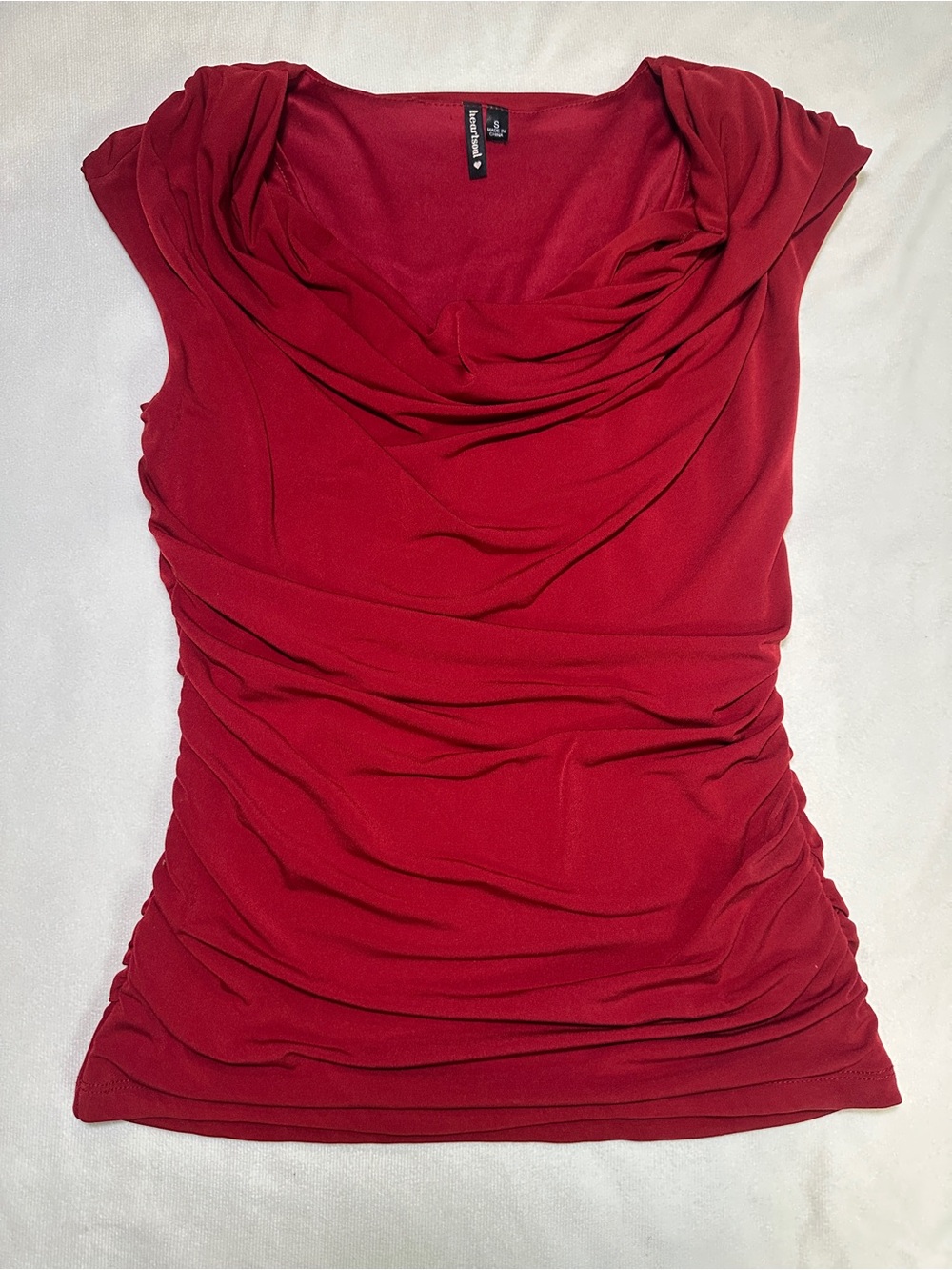 HeartSoul Red Ruched Cowl Neck Draped Top Size S Y2K